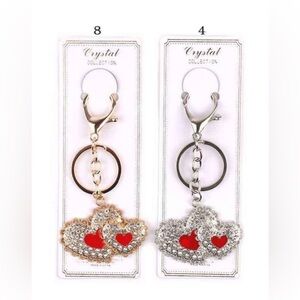 6 Heart Charm Keychain- Silver